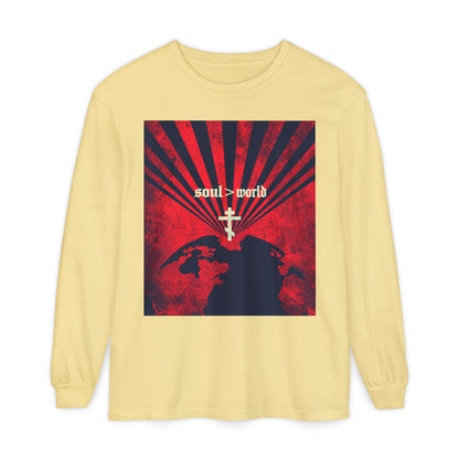 What Shall it Profit a Man | Matthew 16:26 | Soul Is Greater Than World | Red Earth White Cross | Orthodox Christian Long Sleeve Shirt