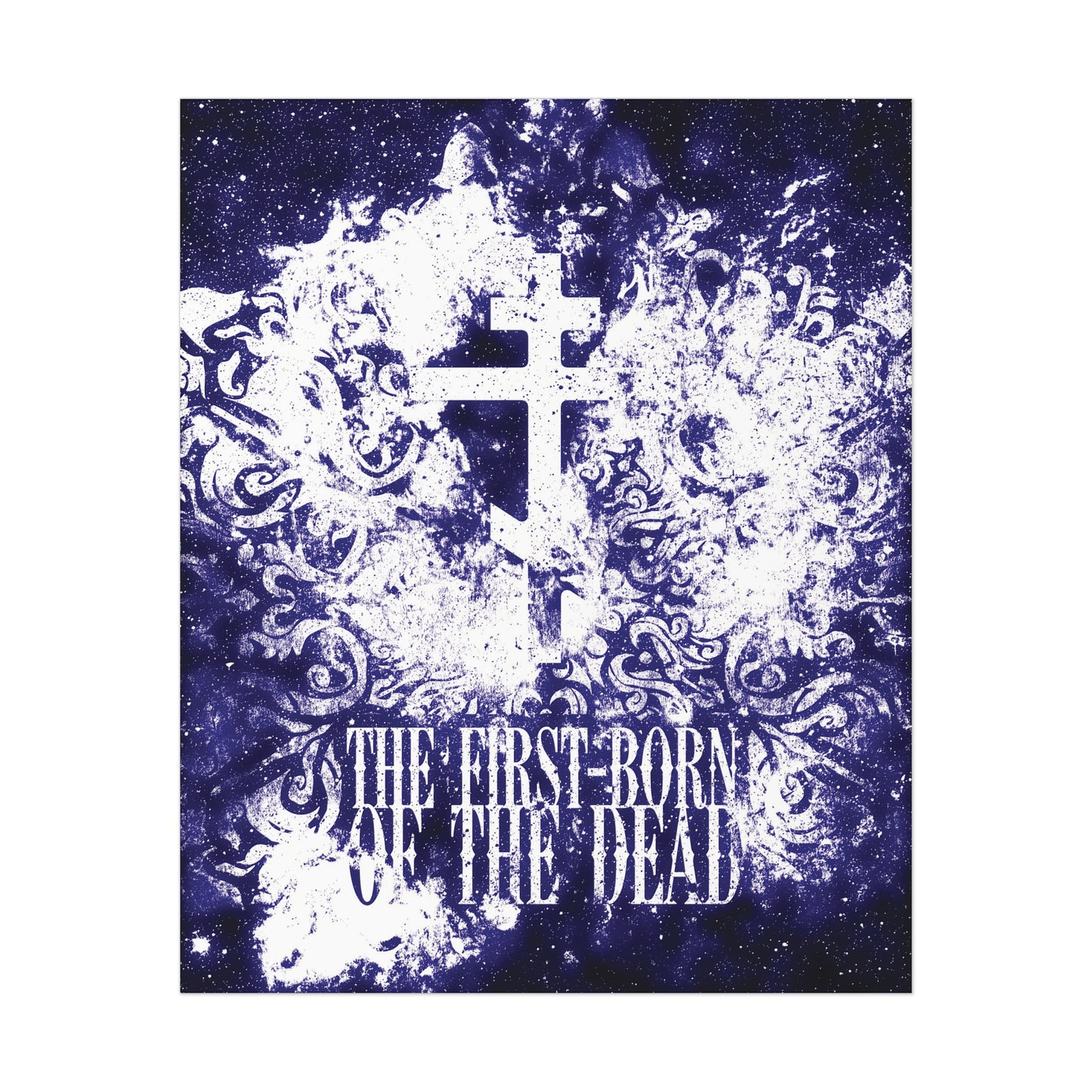 The First-Born of the Dead | Glowing White & Blue Textured Cosmic Orthodox Cross | Resurrection & Apocalypse | Orthodox Art Poster