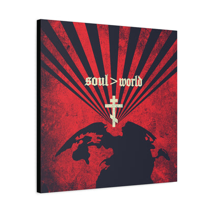 What Shall it Profit a Man | Matthew 16:26 | Soul Is Greater Than World | Red Earth White Cross | Orthodox Christian Canvas Art