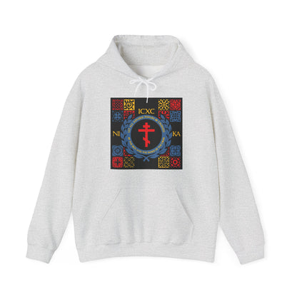 Let All Adverse Powers Be Crushed (Red, Yellow & Blue Design) | ICXC NIKA | Medieval Tile Design | Orthodox Christian Hoodie