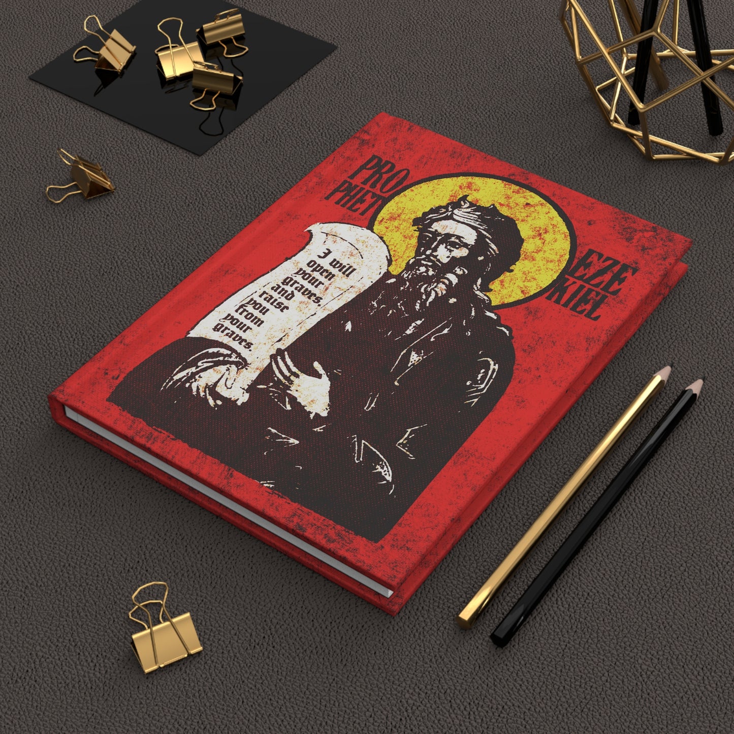 Prophet Ezekiel IconoGraphic | Textured, High Contrast Bright Red and Yellow Design | Old Testament | Orthodox Christian Hardcover Journal