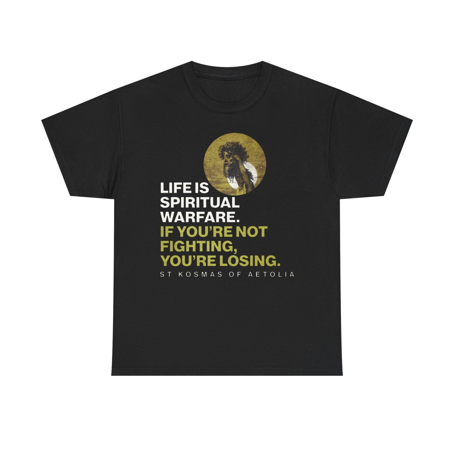 Life is Spiritual Warfare | St Kosmas of Aetolia | Gustave Dore | David & Goliath | Unseen Warfare | Orthodox Midweight Cotton Unisex Tee