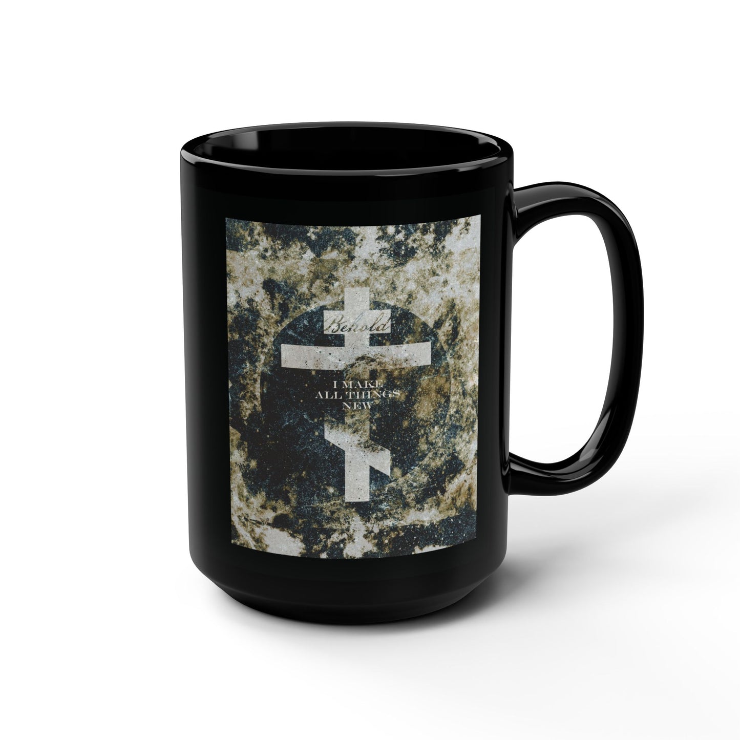 Behold, I Make All Things New | Revelation 21:5 | Cosmic Textured Orthodox Cross | Parousia | Orthodox Christian Black Mug
