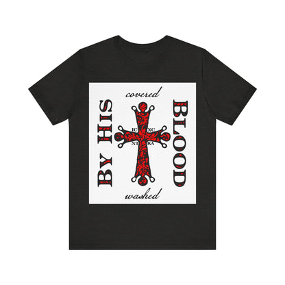 Washed/Covered By His Blood (1 John 1:7) | ICXC NIKA Ornate Red Orthodox Cross | Orthodox Christian Cotton T-Shirt