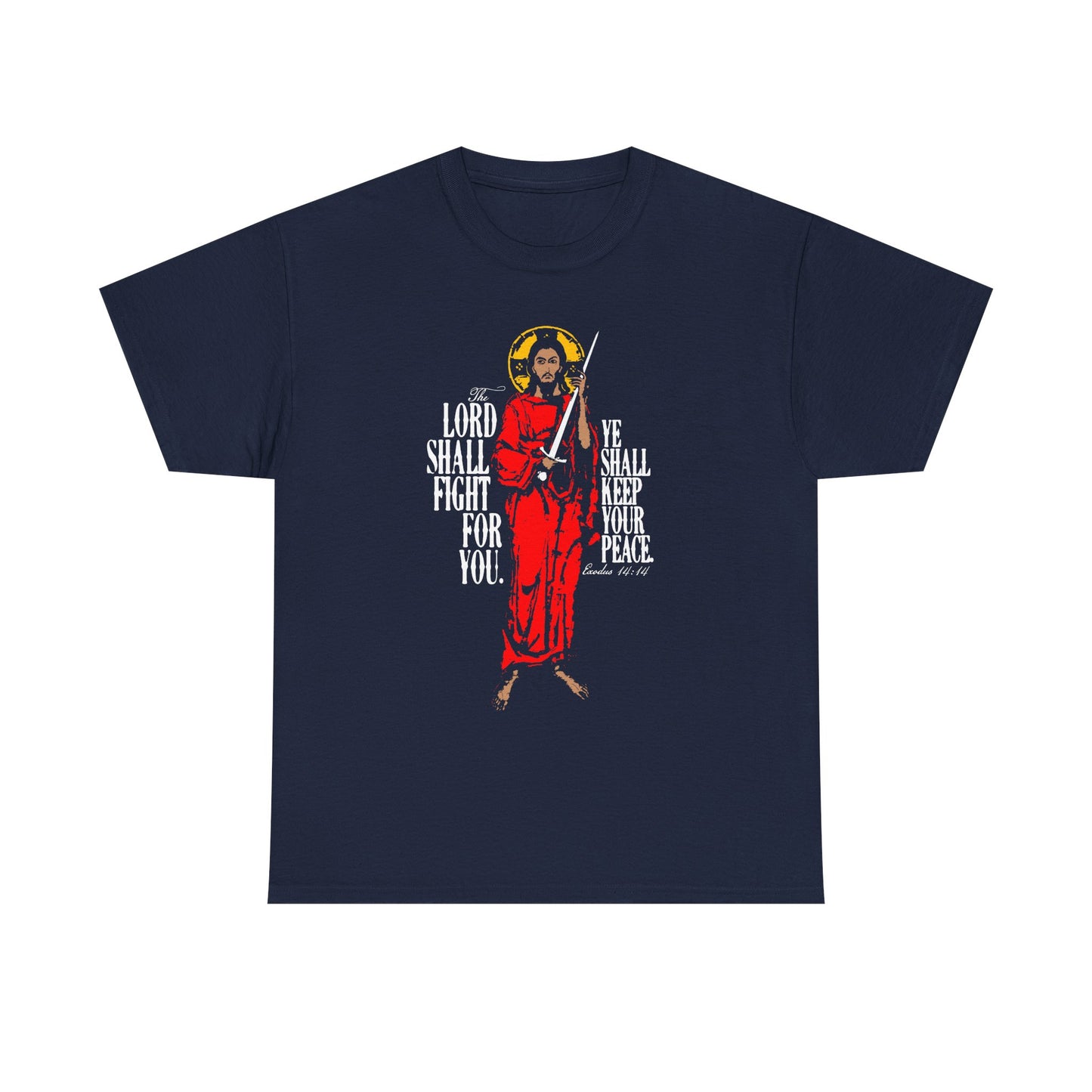 The Lord Shall Fight For You (Exodus 14:14) | Jesus Christ with Sword IconoGraphic | Orthodox Midweight Cotton Unisex Tee