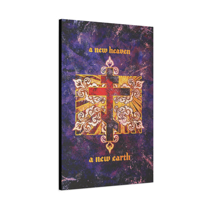A New Heaven/A New Earth | Red Orthodox Cross on Textured Ornate Background | Christian Canvas Art