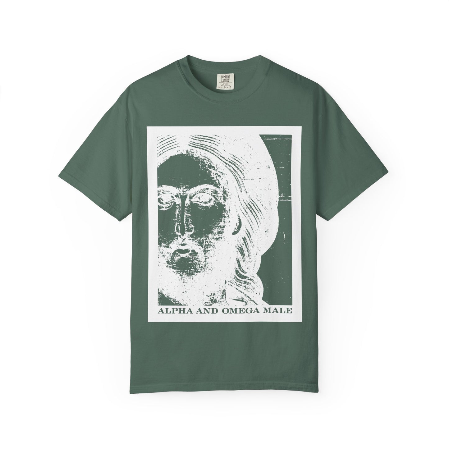Alpha & Omega Male | Jesus Christ Icono-Graphic Photonegative | I am the Beginning & the End (Rev 22) | Heavyweight Cotton Unisex T-Shirt