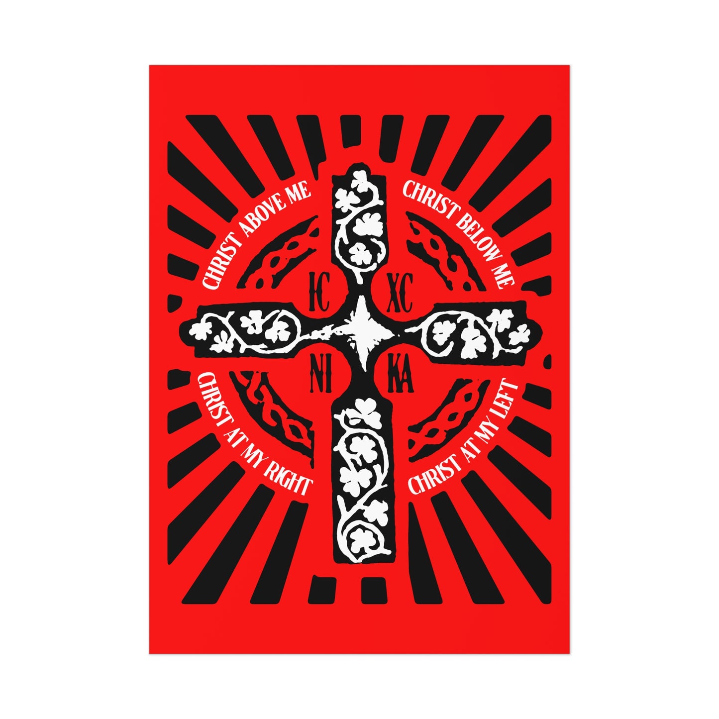 Red ICXC NIKA Enniskillen Celtic Cross | Lorica of St. Patrick | Shield Prayer | Orthodox Christian Art Poster