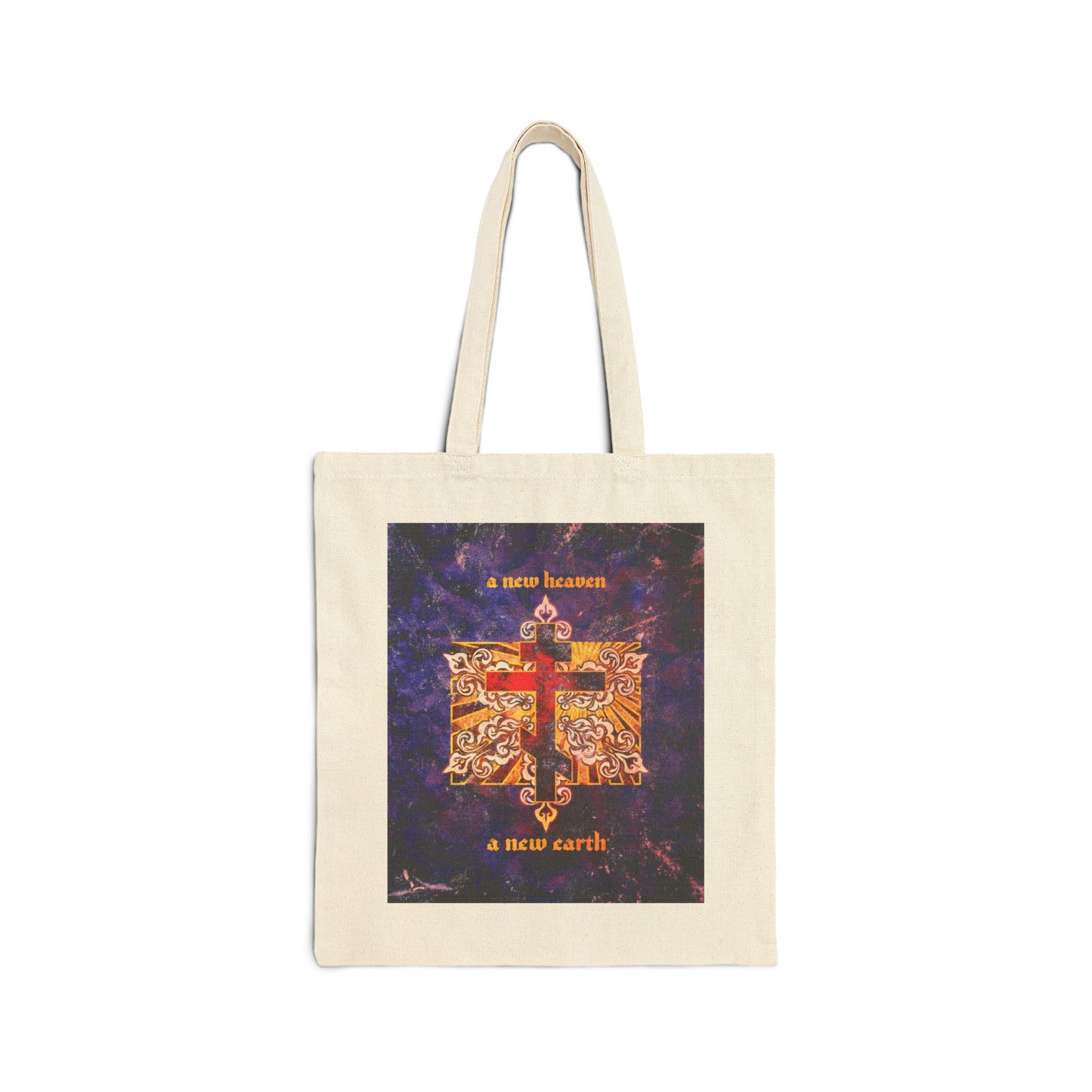 A New Heaven/A New Earth | Red Orthodox Cross on Textured Ornate Background | Apocalyptic | Orthodox Christian Tote Bag