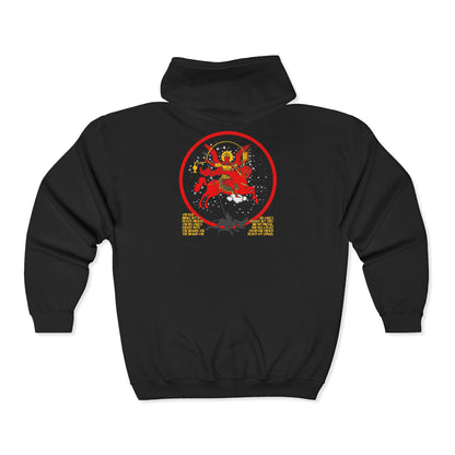 Archangel Michael of the Apocalypse Icono-Graphic BACK | War in Heaven (Rev 12:7-9) | Satan Cast Out | Orthodox Zipper Hoodie