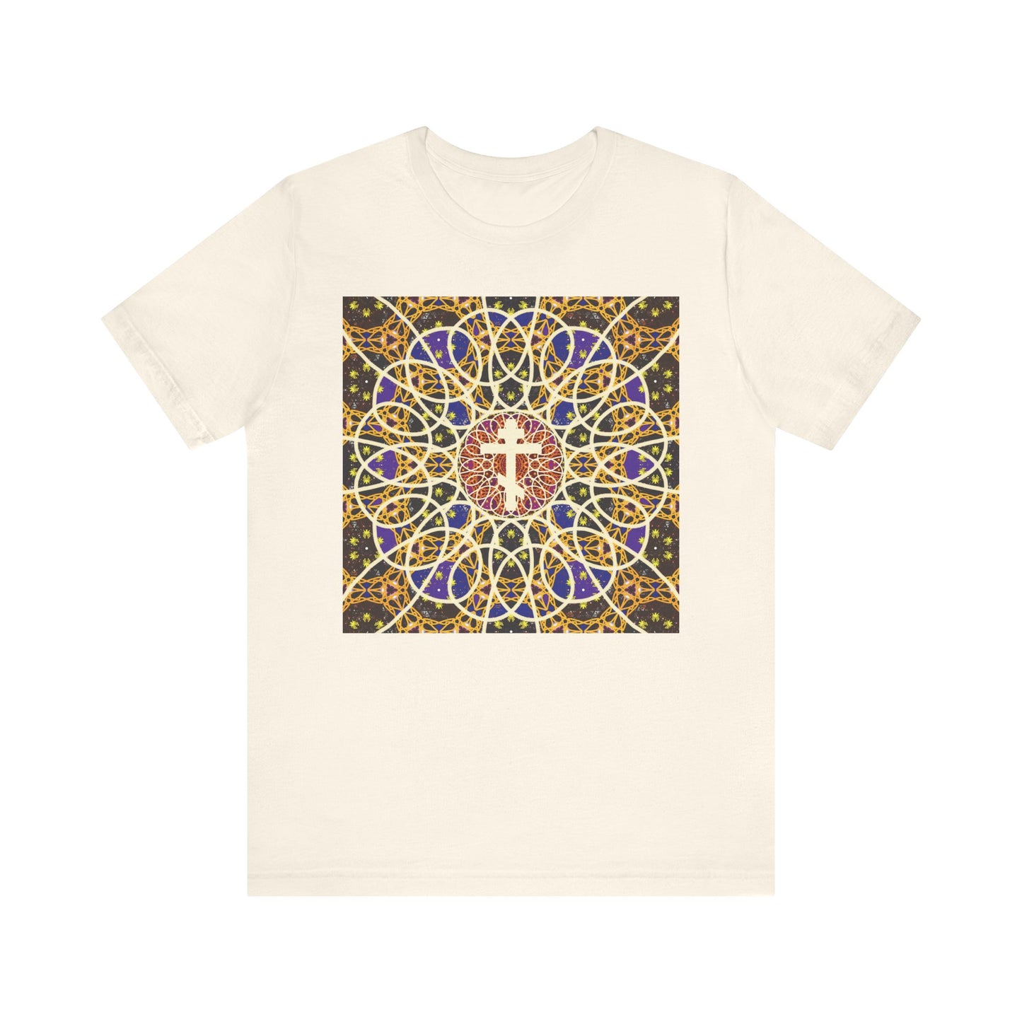 Medieval Cosmology Rose Window Orthodox Cross | Let all the earth venerate the Cross | Christian Lightweight Cotton Unisex T-Shirt