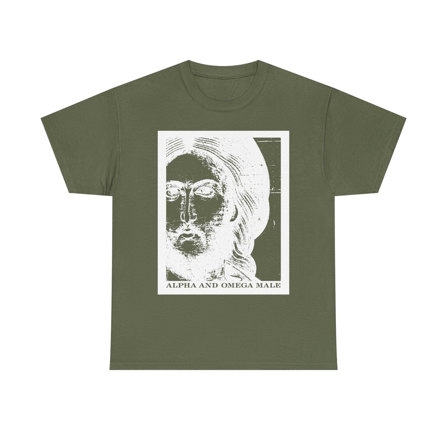 Alpha & Omega Male | Jesus Christ Icono-Graphic Photonegative | I am the Beginning & the End (Rev 22) | Midweight Cotton Unisex T-Shirt