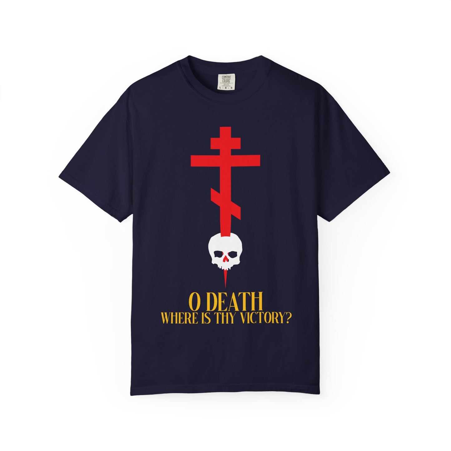 O Death Where is Thy Victory? (1 Corinthians 15:55) | Cross Stabbing Skull | Jesus Christ is King | Heavyweight Cotton Unisex Orthodox T-Shirt