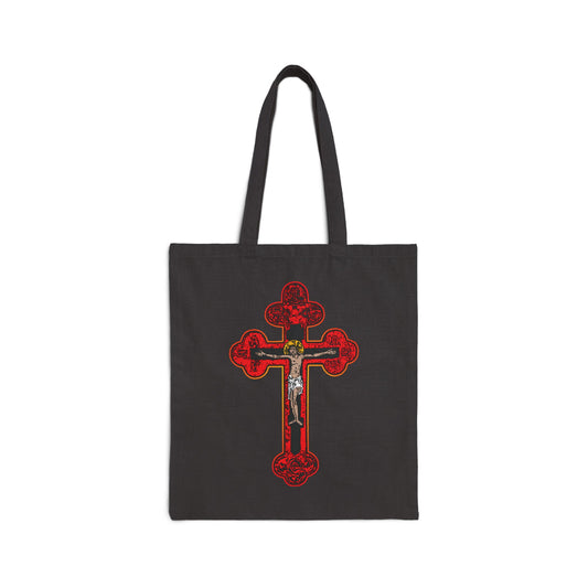 Red Orthodox Christian Crucifix | Byzantine Golgotha Cross | Alpha & Omega | I Am Crucified With Christ | Orthodox Tote Bag