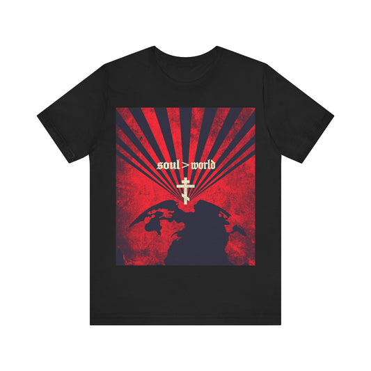 What Shall it Profit a Man | Matthew 16:26 | Soul Is Greater Than World | Red Earth Design with White Cross | Orthodox Christian T-Shirt