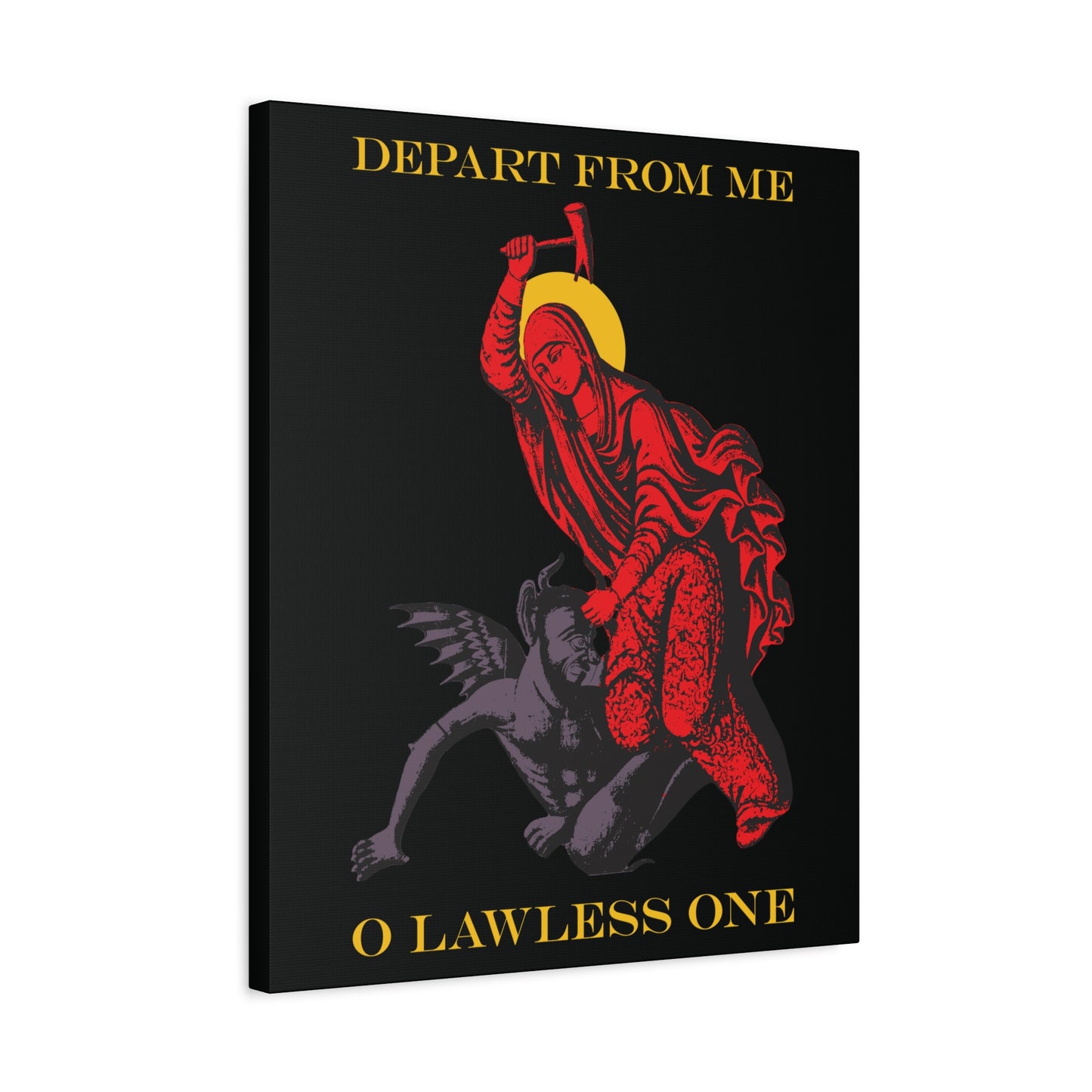St Marina IconoGraphic (Depart from Me O Lawless One) | Saint Beating the Devil with a Hammer | Orthodox Christian Canvas Art