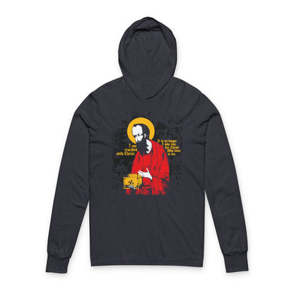St Paul Holding Gospel Iconographic | I am crucified with Christ (Galatians 2:20) | Orthodox Long Sleeve Hooded Shirt