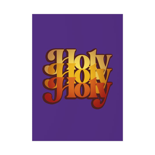 Bold "Holy Holy Holy" gold & red gradient text on solid purple, inspired by Isaiah 6:1-3. Holy Holy Holy Trisagion Liturgical Prayer 70s Style | Cherubim & Seraphim Prayer | Orthodox Christian Art Poster.