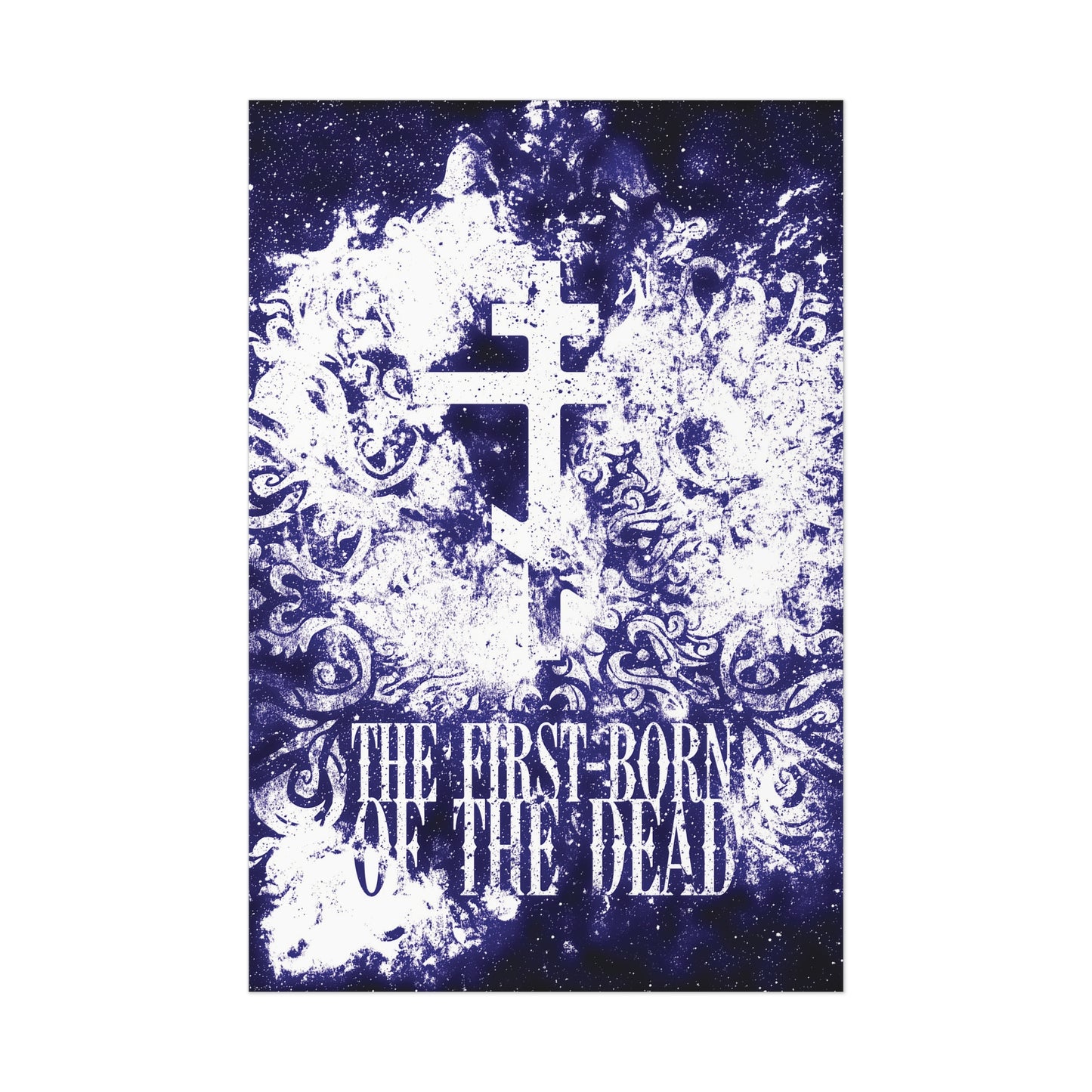The First-Born of the Dead | Glowing White & Blue Textured Cosmic Orthodox Cross | Resurrection & Apocalypse | Orthodox Art Poster