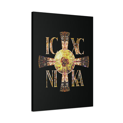 ICXC NIKA Celtic Style Equal Armed Cross | Bright Solar Texture | Orthodox Christian Canvas Art