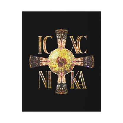 ICXC NIKA Celtic Style Equal Armed Cross | Bright Solar Texture | Orthodox Christian Art Poster