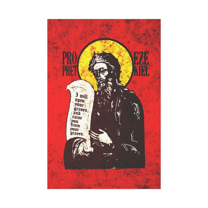 Prophet Ezekiel IconoGraphic | Textured, High Contrast Bright Red and Yellow Design | Old Testament | Orthodox Christian Art Poster