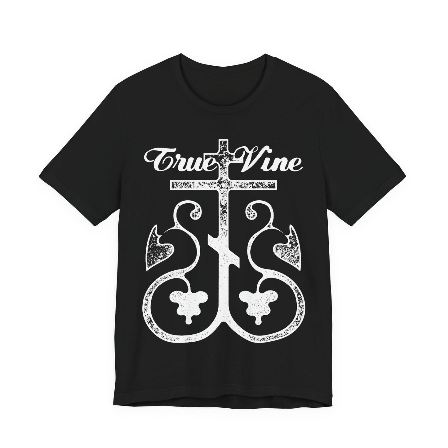 I Am the True Vine (John 15, Ezekiel 15) | Orthodox Cross with Grape Vine | Photocopy Effect | Christian Unisex Cotton T-Shirt