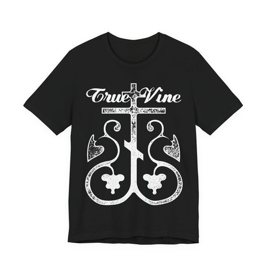 I Am the True Vine (John 15, Ezekiel 15) | Orthodox Cross with Grape Vine | Photocopy Effect | Christian Unisex Cotton T-Shirt