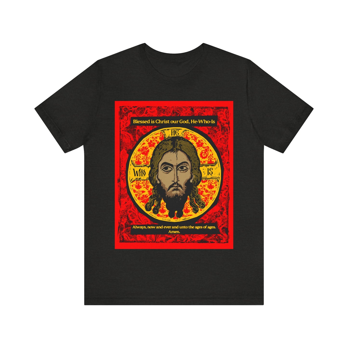 Made Without Hands (Mandylion/Image of Edessa) | Jesus Christ Orthodox Icon Graphic Design | Red Black & Yellow | Orthodox Christian T-Shirt