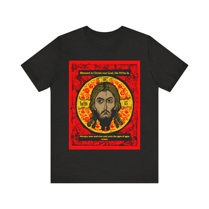 Made Without Hands (Mandylion/Image of Edessa) | Jesus Christ Orthodox Icon Graphic Design | Red Black & Yellow | Orthodox Christian T-Shirt