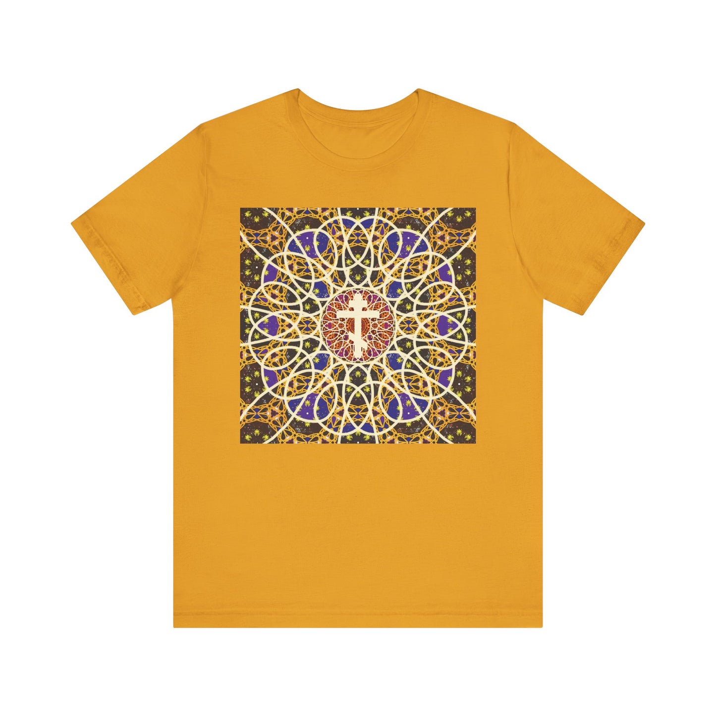 Medieval Cosmology Rose Window Orthodox Cross | Let all the earth venerate the Cross | Christian Lightweight Cotton Unisex T-Shirt