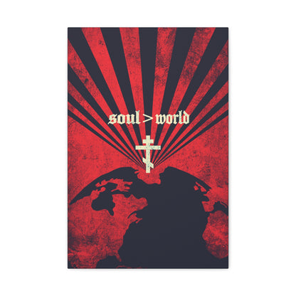 What Shall it Profit a Man | Matthew 16:26 | Soul Is Greater Than World | Red Earth White Cross | Orthodox Christian Canvas Art
