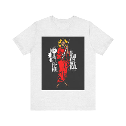 The Lord Shall Fight For You (Exodus 14:14) | Jesus Christ with Sword IconoGraphic | Orthodox Christian Cotton T-Shirt