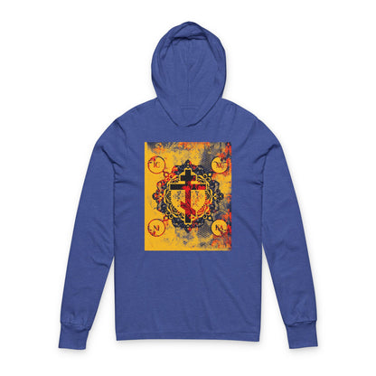 IC XC NIKA Orthodox Cross | Yellow & Red Modern & Medieval Textured Floral Design | Orthodox Long Sleeve Hooded Shirt