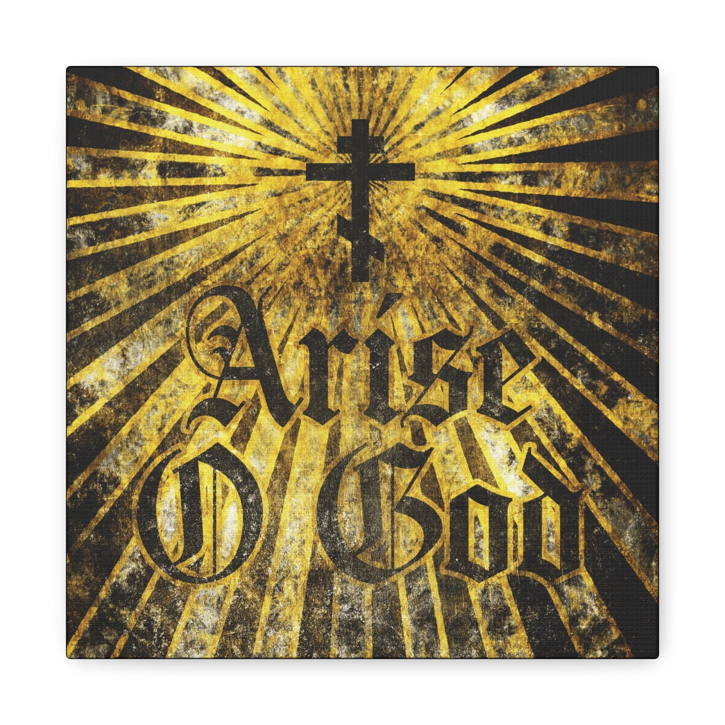Featuring a bold Gothic “Arise O God” with Orthodox cross and golden rays, this Psalm 81 (82 LXX) wall art highlights the divine council worldview—perfect for Orthodox Christian spaces.