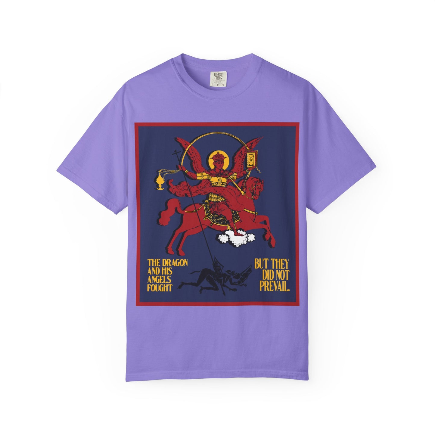 Archangel Michael Defeating Satan the Dragon (Rev 12:7-8) | Apocalyptic IconoGraphic | Orthodox Christian Heavyweight Cotton Unisex Tee