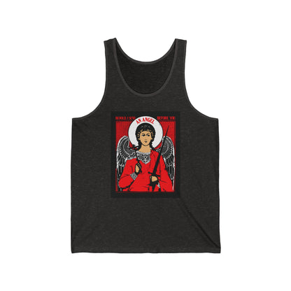Behold, I Send an Angel Before You (Exodus 23:20) | Guardian Angel With Cross and Sword IconoGraphic | Orthodox Christian Jersey Tank Top / Sleeveless Shirt