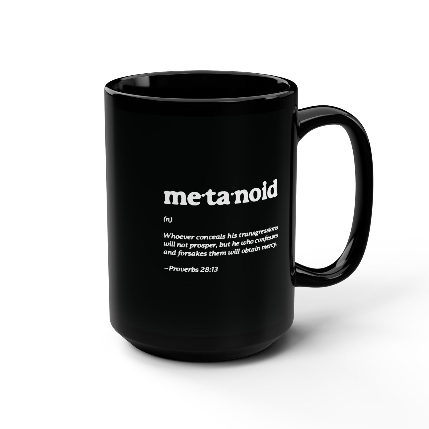 Metanoia Metanoid Definition | Proverbs 28:13 | Confession & Repentance | Minimalist Design | Orthodox Christian Large Black Mug