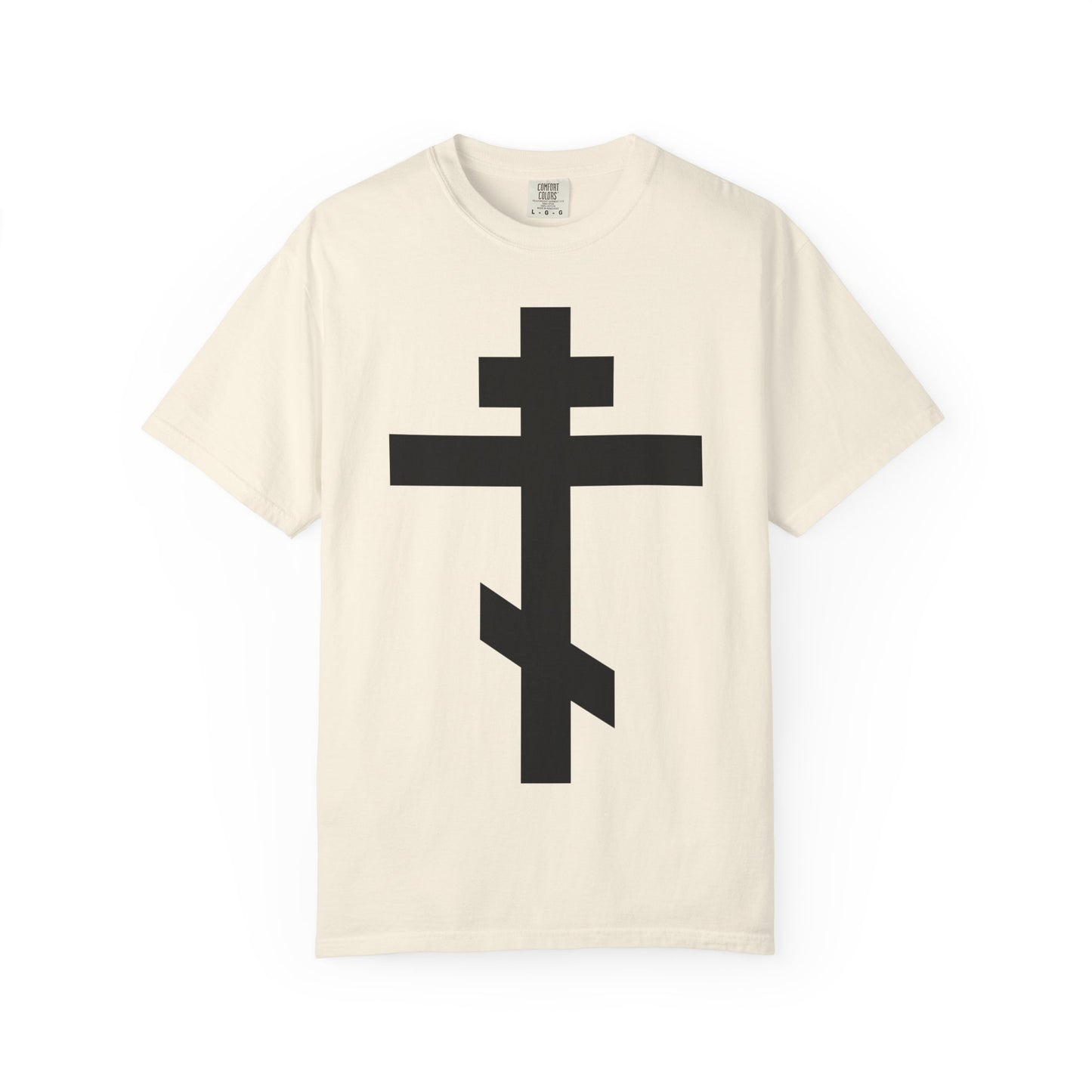 Large Black Orthodox Cross | He bore our sins on the cross so that we might die to sin & live to righteousness | Heavyweight Cotton Unisex Tee
