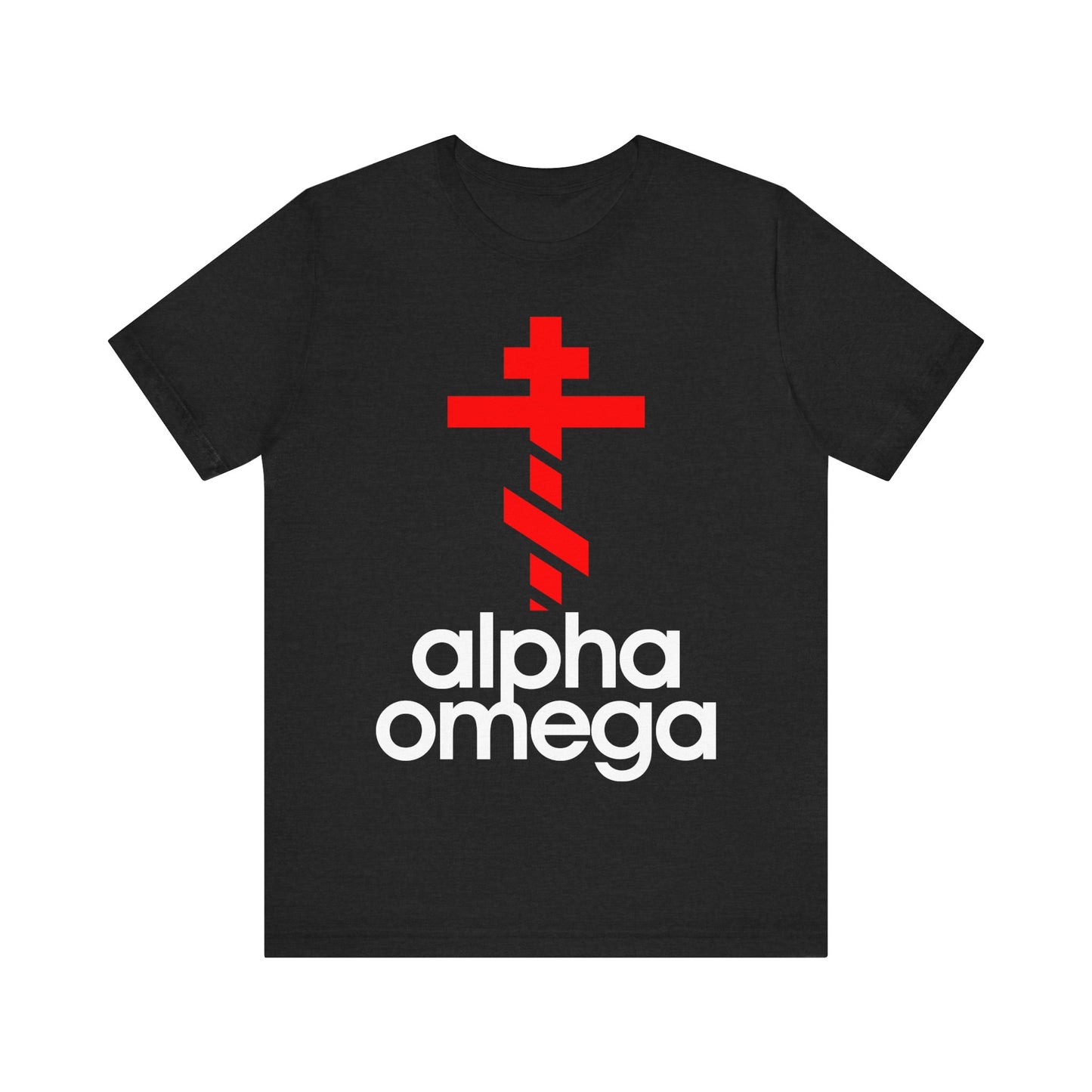 Alpha & Omega Red Orthodox Cross (Large Design) | Minimalist Adidas Inspired Logo Mashup | Orthodox Lightweight Cotton Unisex Tee