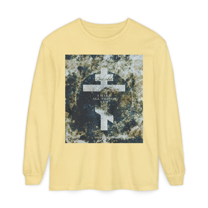 Behold, I Make All Things New | Revelation 21:5 | Cosmic Textured Orthodox Cross | Parousia | Orthodox Christian Long Sleeve Shirt