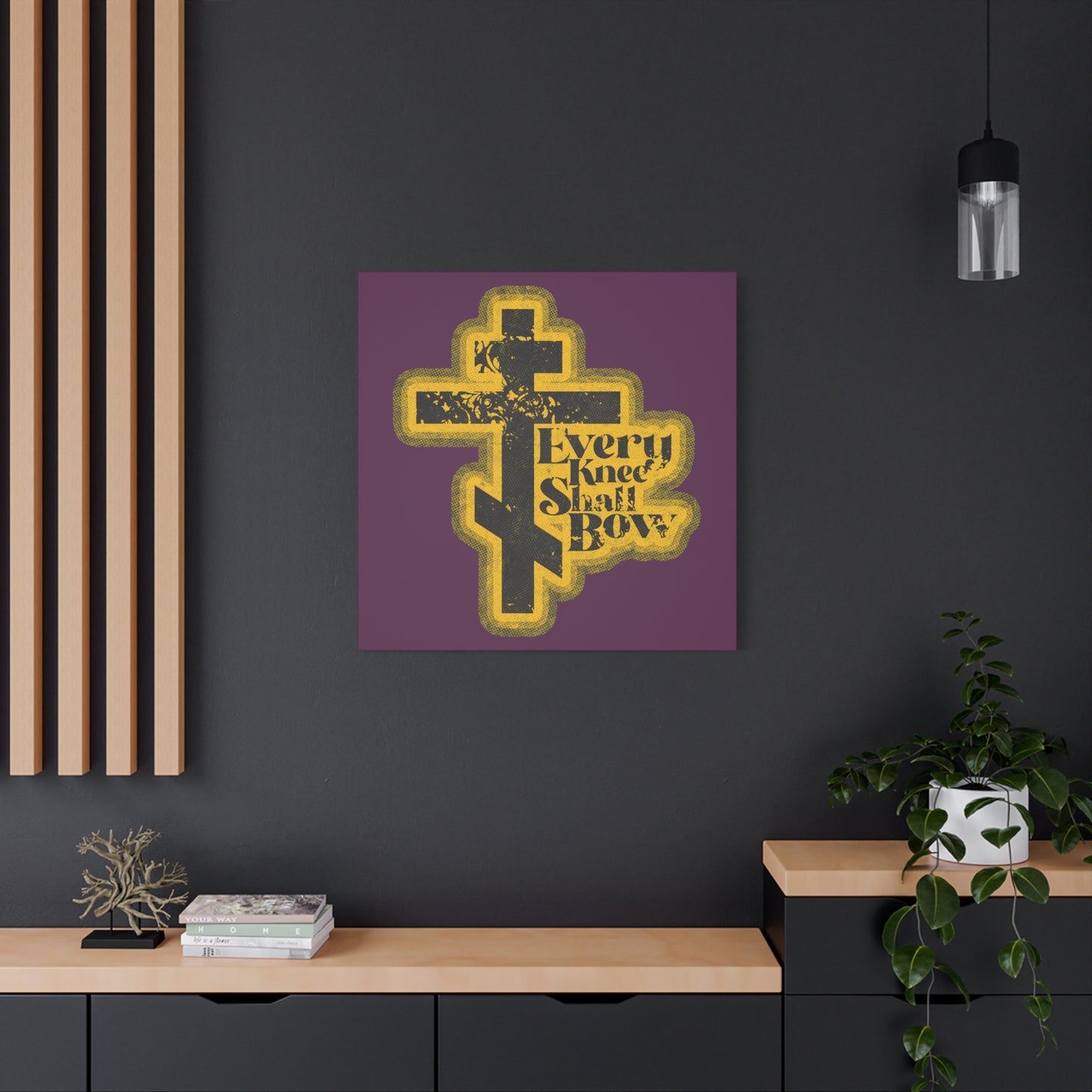 Every Knee Shall Bow | 70s Distressed Halftone Comic Book Aesthetic | Philippians 2:10-11 | Isaiah 45:23 | Christian Wall Art