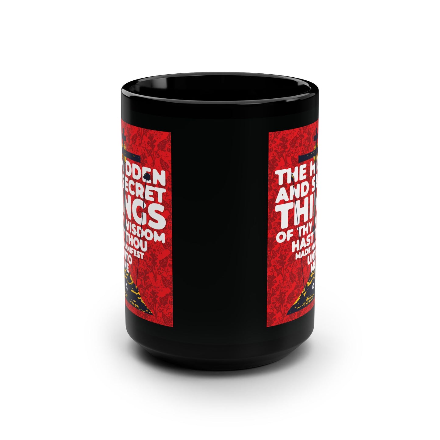 The Hidden and Secret Things of Thy Wisdom (Psalm 50/51) | Golgotha Cross | Skull of Adam | Orthodox Christian 15oz Black Mug