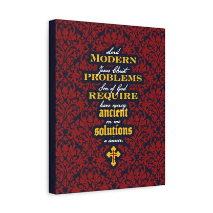 Modern Problems Require Ancient Solutions (Jesus Prayer, Floral Background) No. 2 | Orthodox Christian Canvas Wall Art