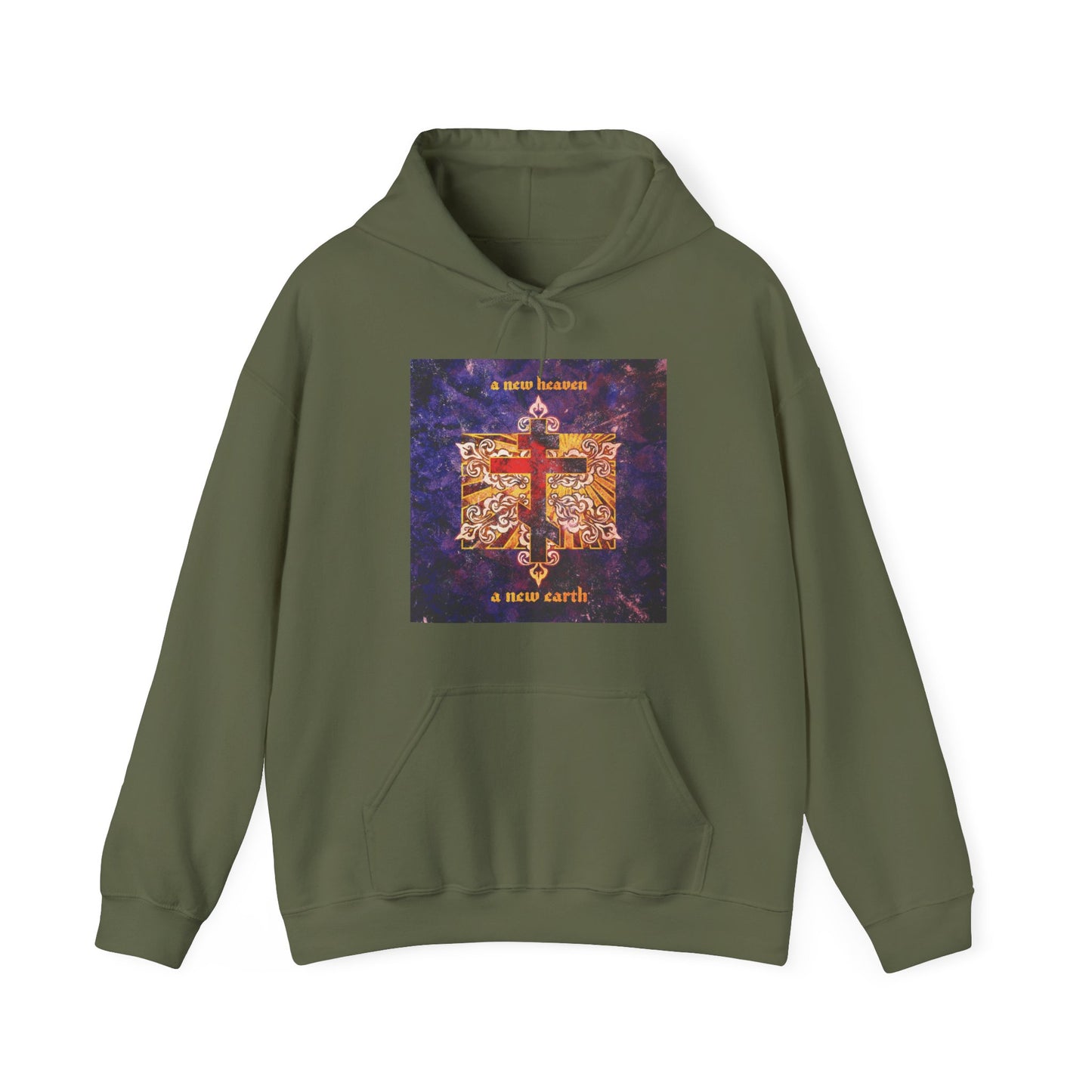 A New Heaven/A New Earth | Red Orthodox Cross on Textured Ornate Background | Orthodox Christian Hoodie