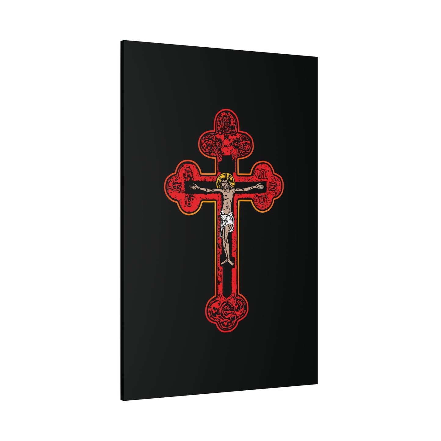 Red Orthodox Christian Crucifix | Byzantine Golgotha Cross | Alpha & Omega | I Am Crucified With Christ | Orthodox Christian Canvas Wall Art