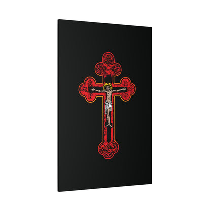 Red Orthodox Christian Crucifix | Byzantine Golgotha Cross | Alpha & Omega | I Am Crucified With Christ | Orthodox Christian Canvas Wall Art