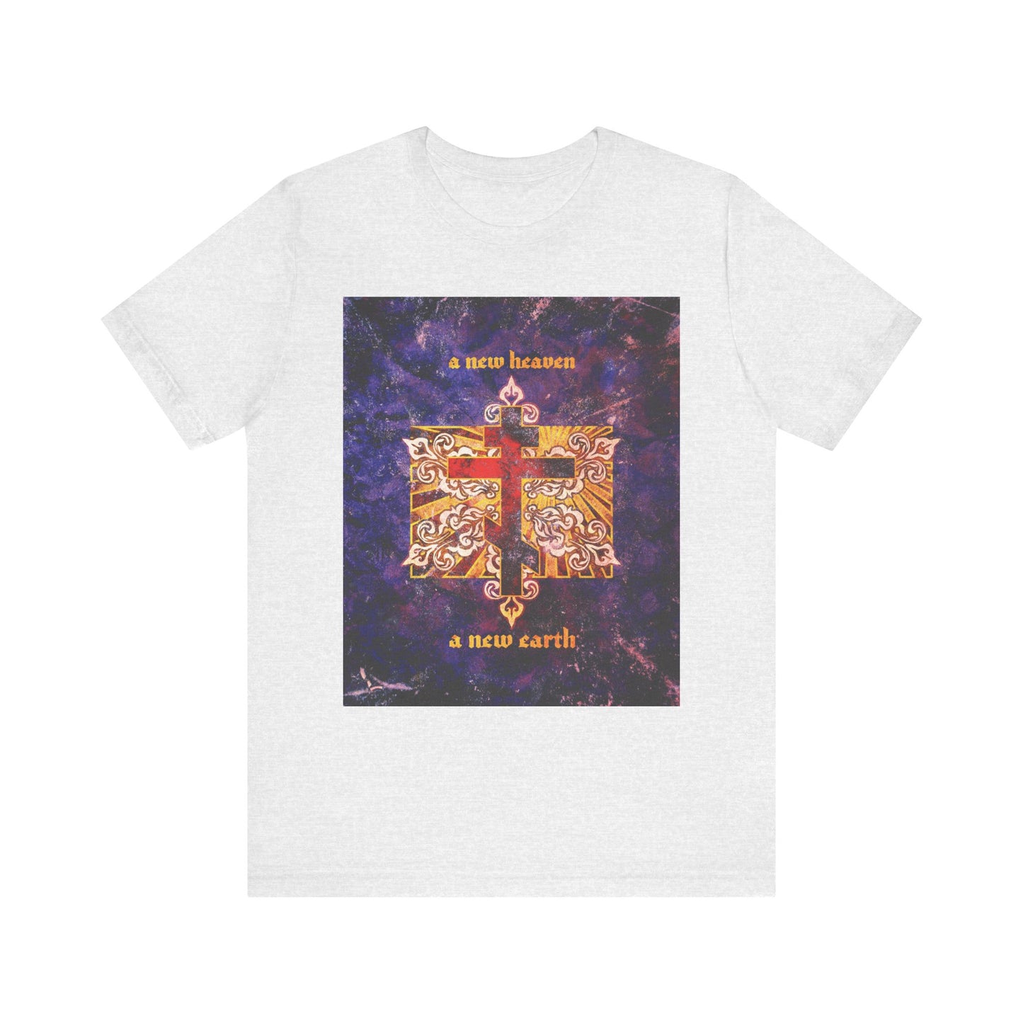 A New Heaven/A New Earth | Red Orthodox Cross on Textured Ornate Background | Apocalyptic | Orthodox Lightweight Cotton Unisex Tee