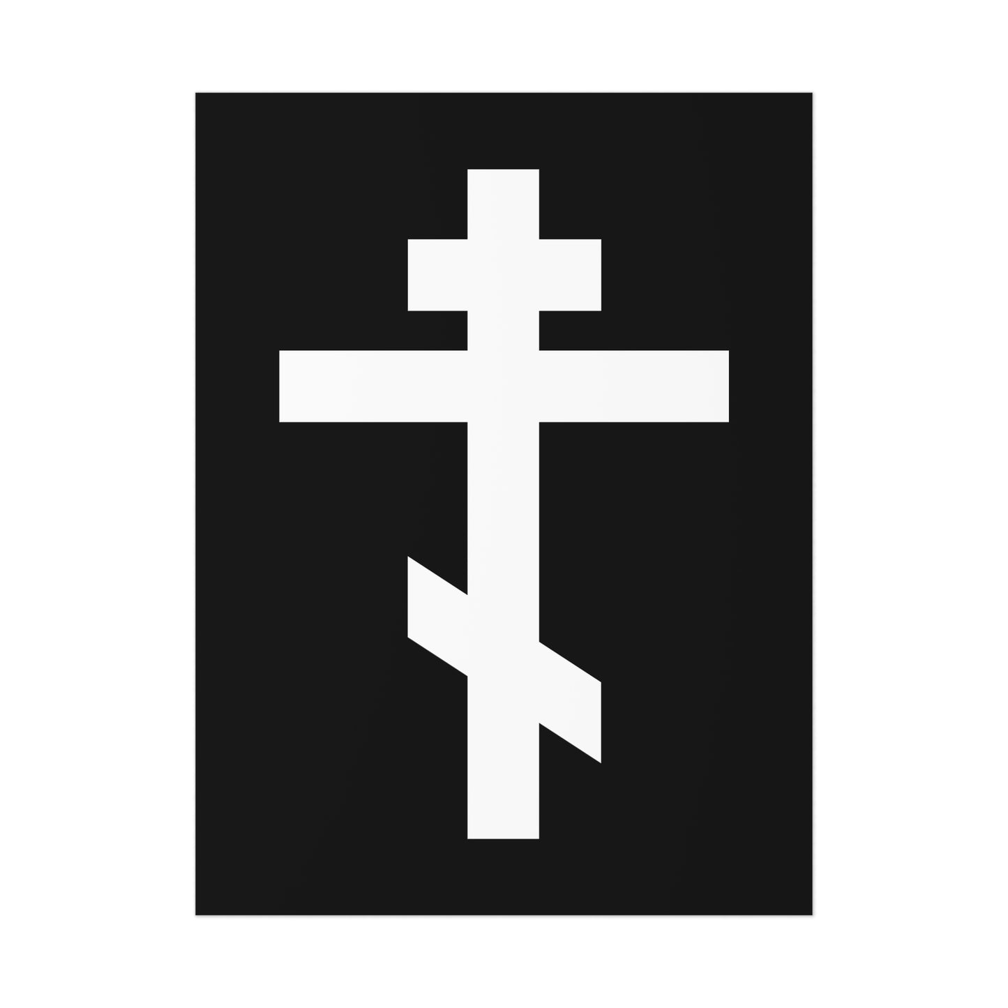 The White Orthodox Cross | "May I never boast, except in the cross of our Lord Jesus Christ" (Gal 6:14) | Orthodox Art Poster features a striking three-bar white cross on a black background, symbolizing the Saviour’s sufferings.