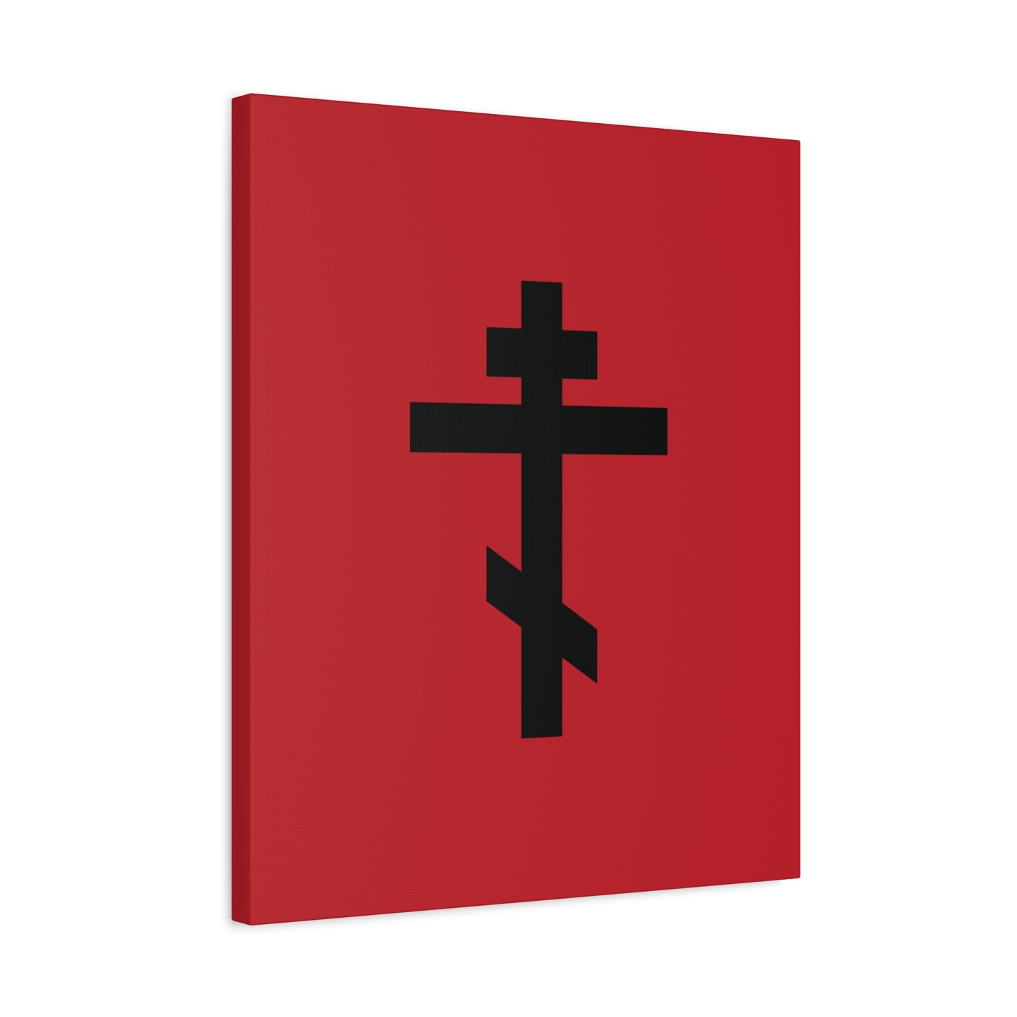 Black Orthodox Cross Red Background | Whoever does not carry his own cross and come after Me cannot be My disciple | Christian Canvas Art